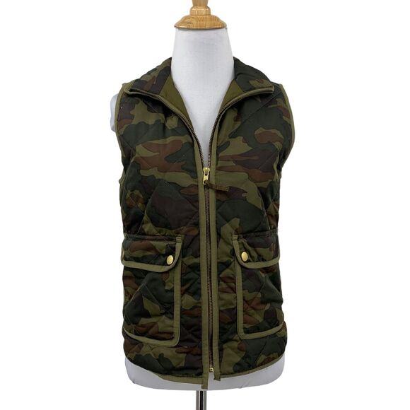 J Crew Vest Womens XXS 2XS Camo Excursion Puffer Down Full Zip Utility Pockets - Picture 1 of 12